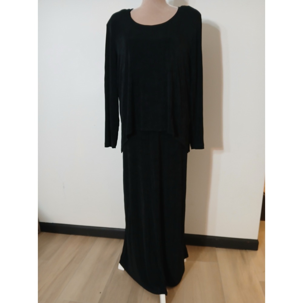 Vtg Rabbit Rabbit Black Maxi Dress Long Sleeve Top Set Size 14 Modest *READ*